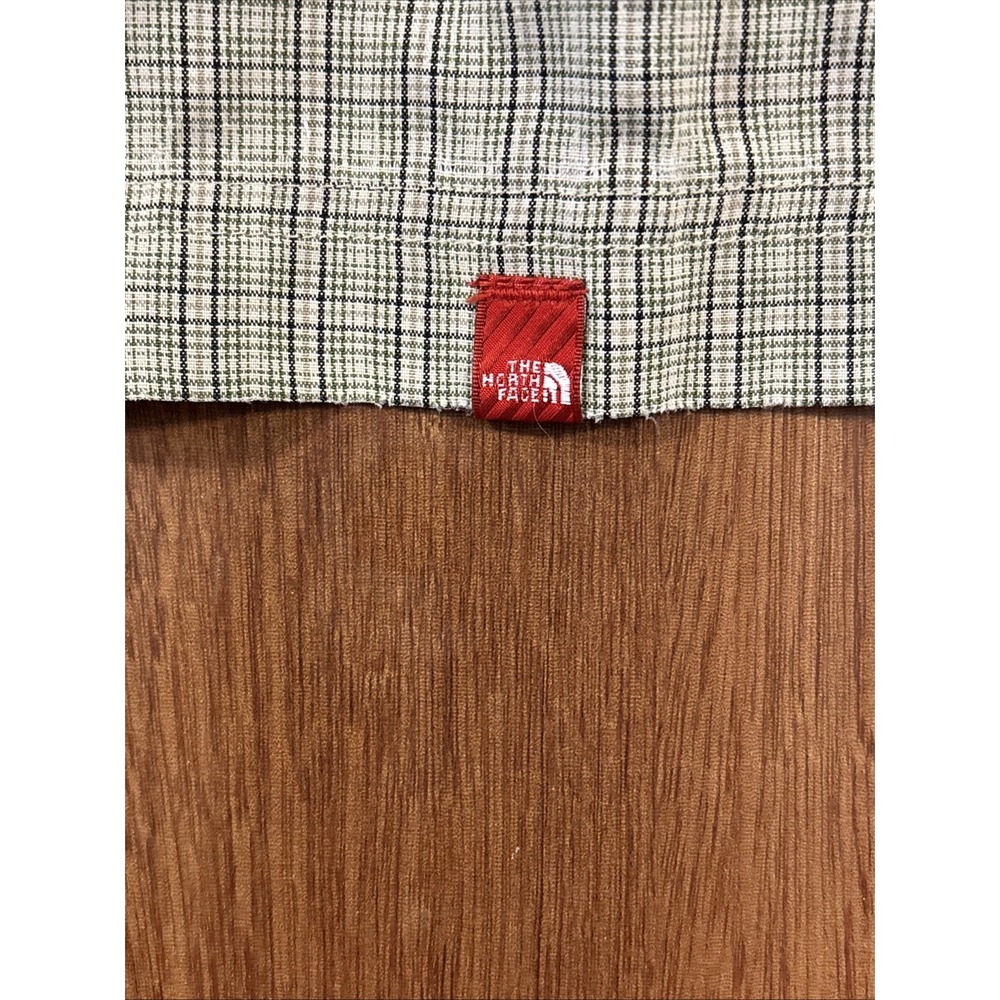 North Face Men's Med Short Sleeve Hiking Outdoor Shirt Green Plaid Poly Blend - Picture 7 of 9